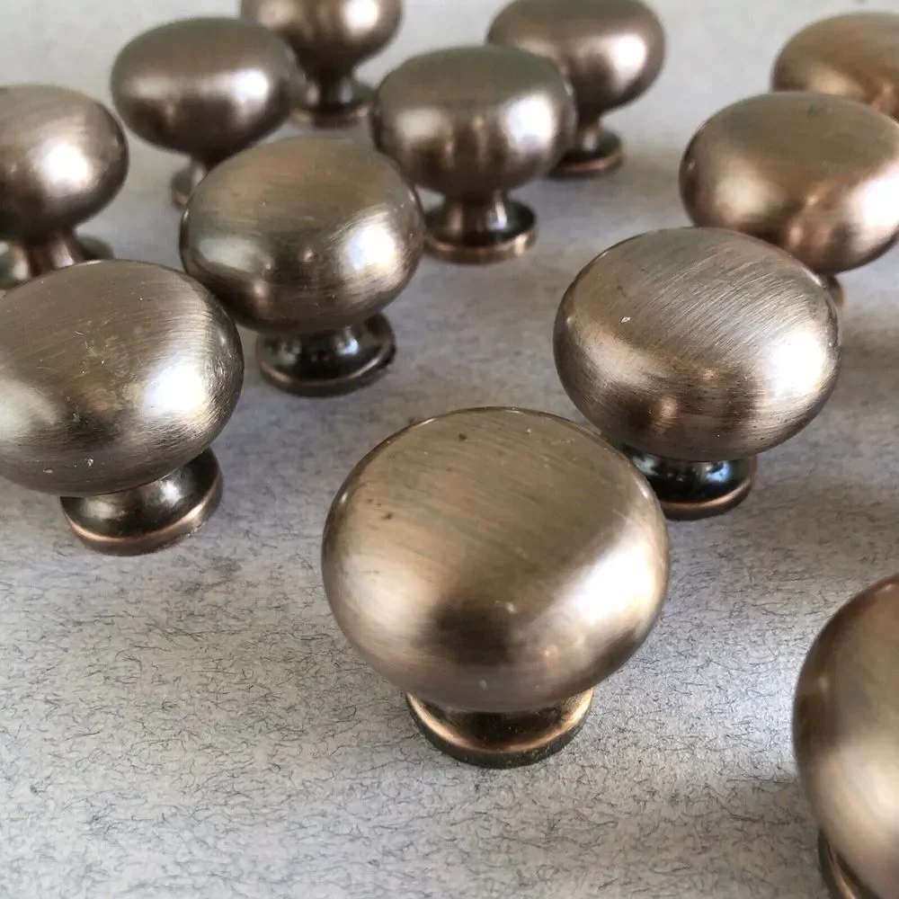 17 Brushed Metal Drawer Cabinet Pulls / Knobs, Rose Gold, Pre-owned, No Screws